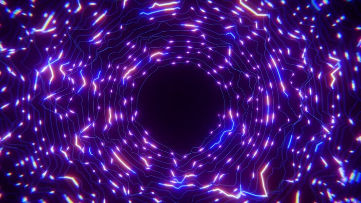 Portal Abstrato Dinâmico com Linhas Azuis e Roxas Brilhantes