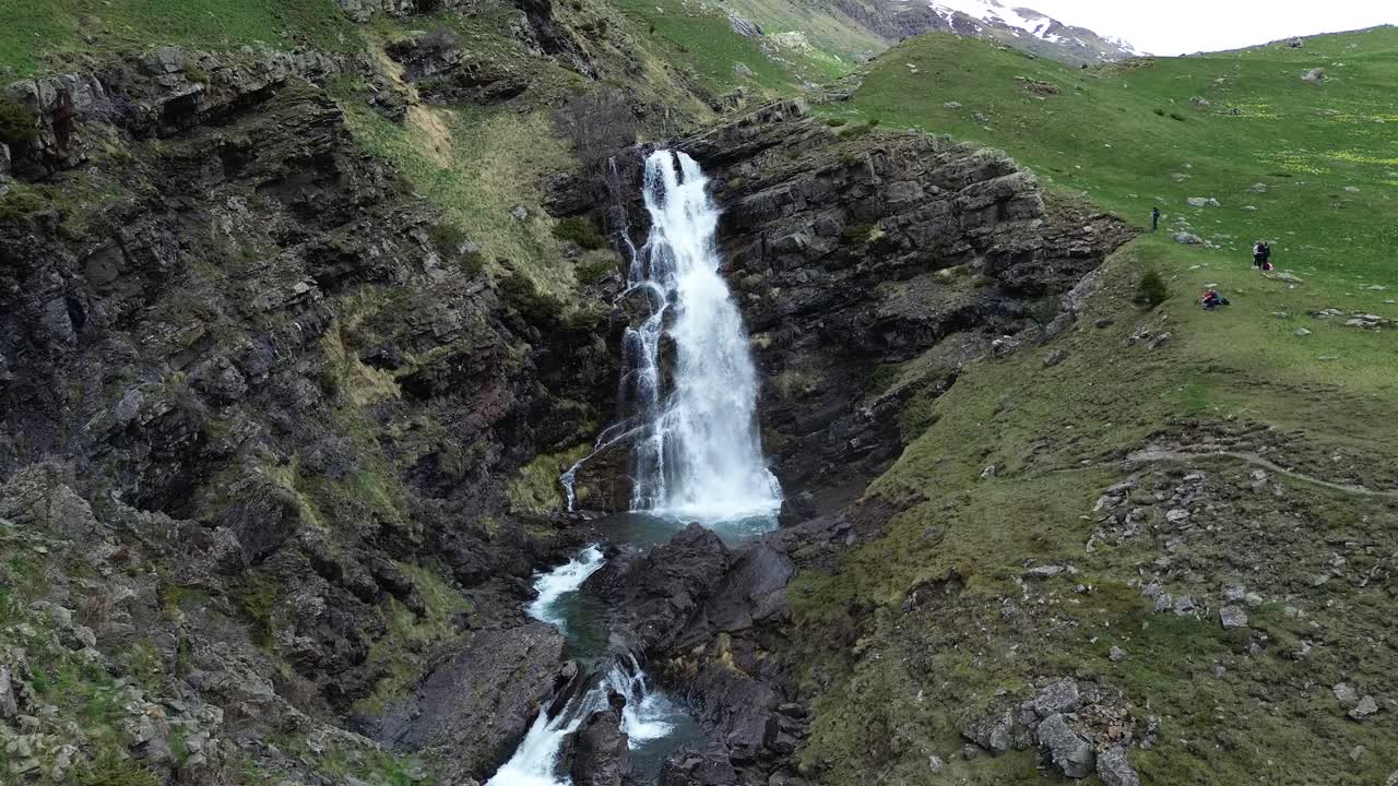 A waterfall in valle de izas, canfranc-estación, aragón, spain, aerial view