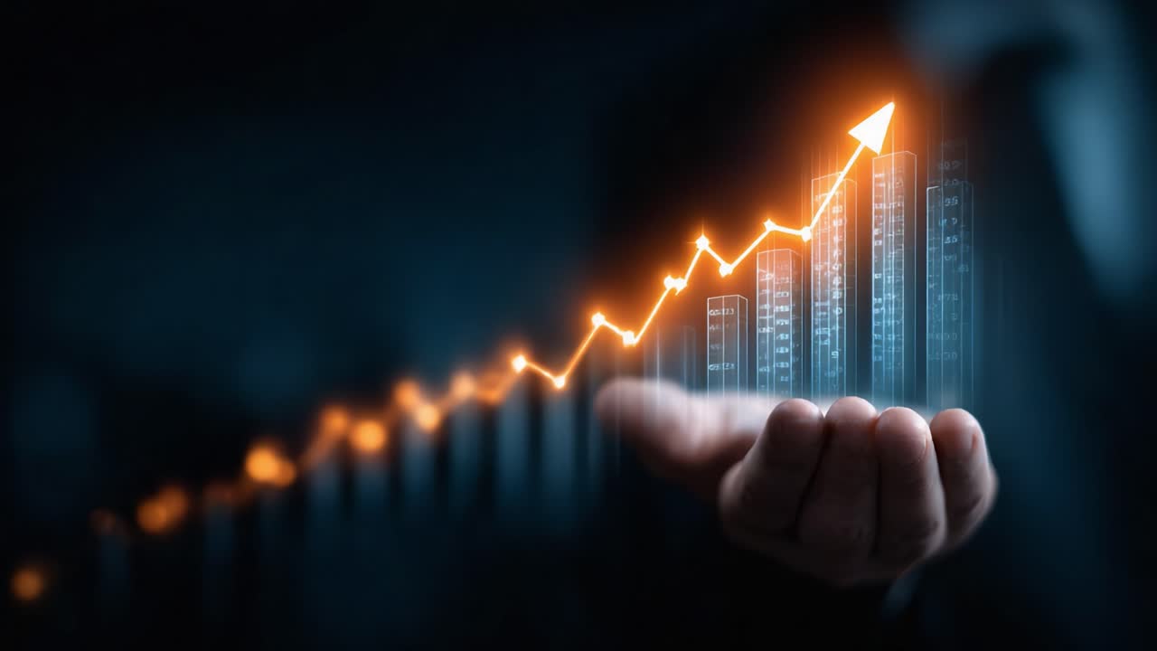 An Upward Trend in Financial Performance: Visual Representation of Growth and Profitability in the Business Sector with Hand Gestures Indicating Success