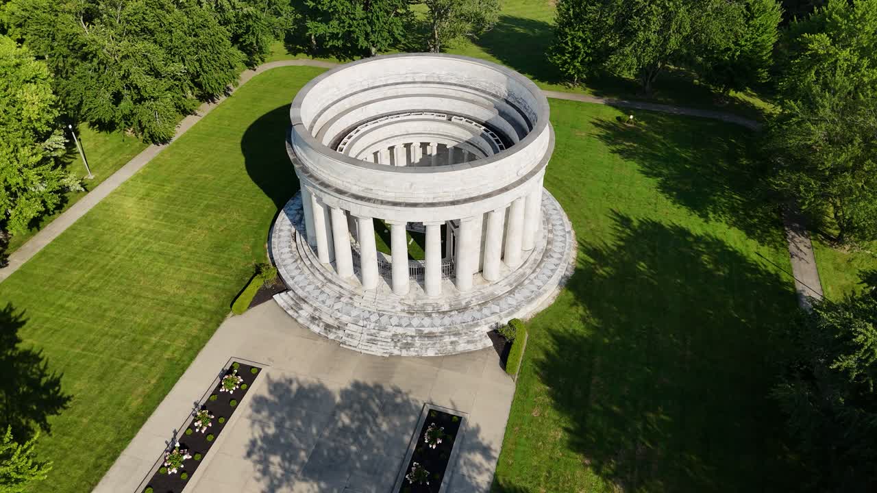 Warren G. Harding Memorial - burial site in Marion, Ohio - Aerial Drone