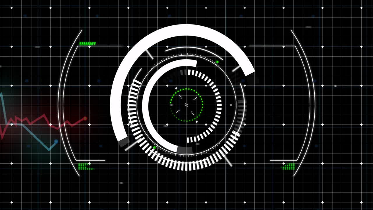 Animation of futuristic digital interface with circular patterns and data in school
