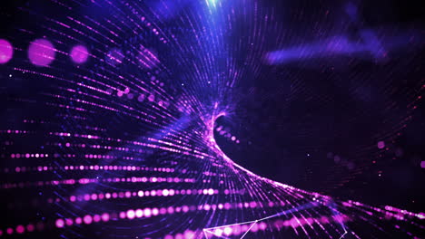 abstract digital flow of sci fi glowing purple enegy tunnel on dark background.