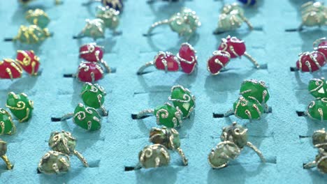 variety of gemstone rings on display