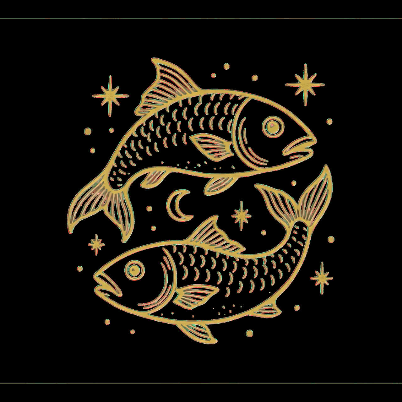 Artistic fish illustration with stars animation isolated asset, transparent 4K video, alpha channel