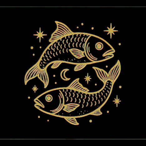 artistic fish illustration with stars animation isolated asset, transparent 4k video, alpha channel