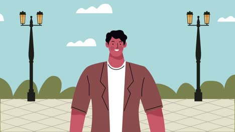 young man on the street character animation