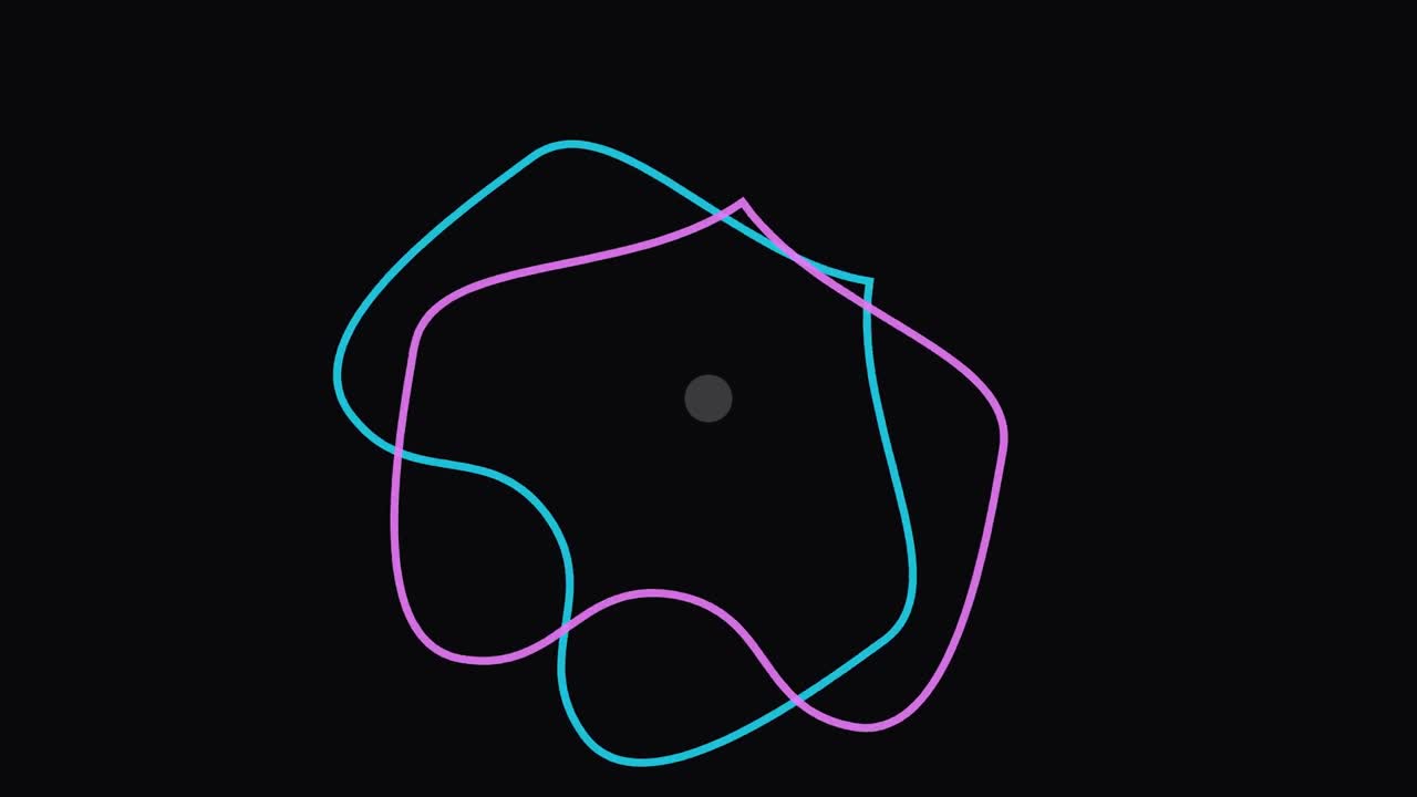 3D render of neon waveform lines flowing and looping around center on dark background creating audio style animation designed for music visuals, motion graphics and video overlays