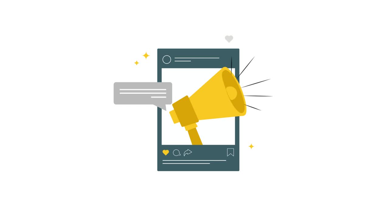 Animazione di Annuncio con Megafono in un Post sui Social Media