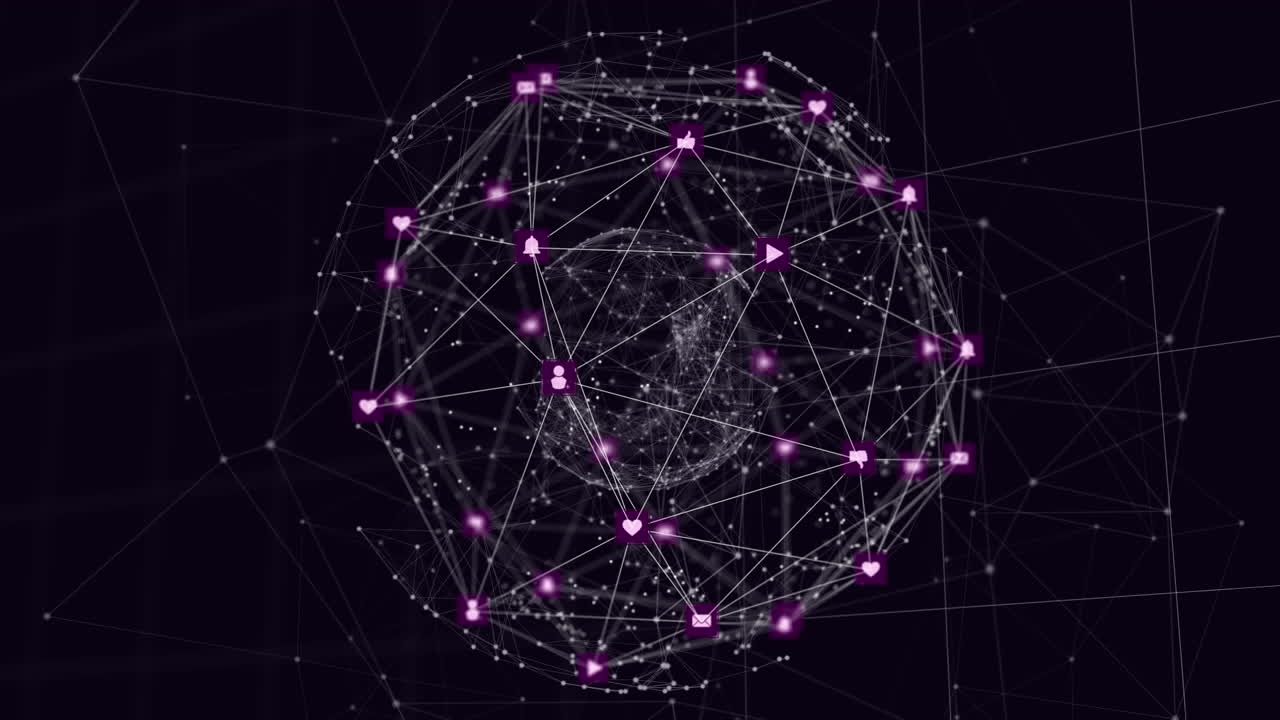 Globe of digital icons against black background