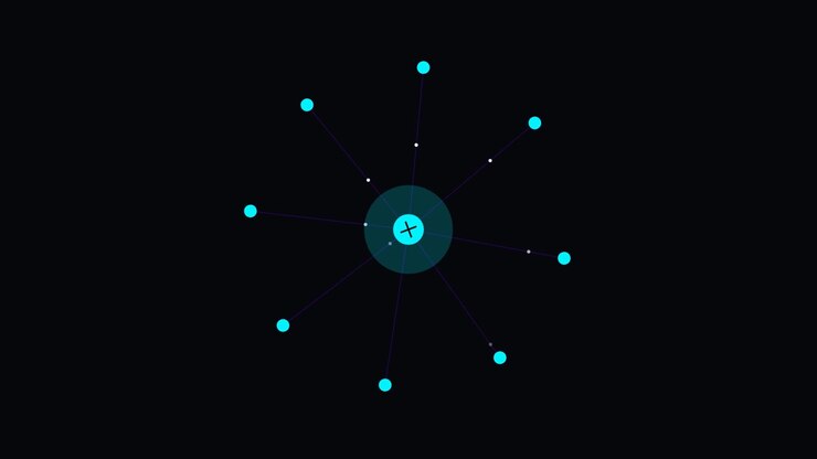 Animated Digital Network Node with Pulsing Plus and Cross Icons