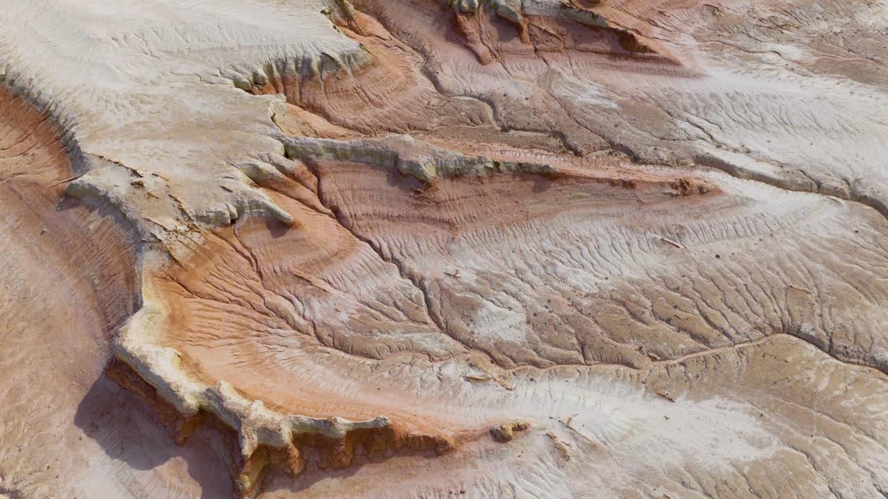 Eroded And Layered Sedimentary Rocks At The Mangystau Region In Kazakhstan. Aerial Shot