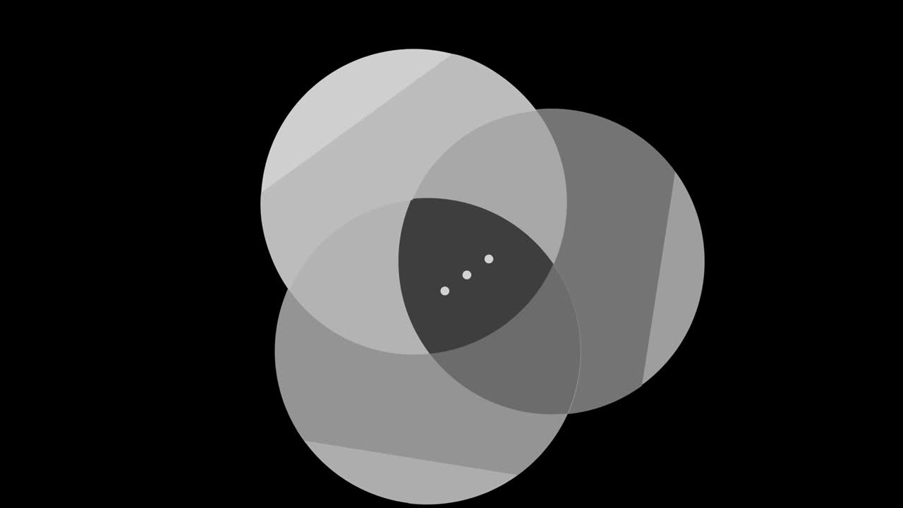16:9 영상 형식으로 풀 스크린에서 중앙으로 사라지는 크기를 줄여 시계 방향으로 회전하는 스트로보스코픽 및 최면 효과를 가진 흑백 그래픽 객체