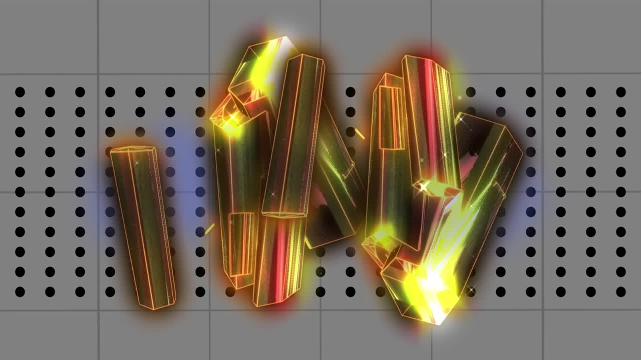 animación de la forma geométrica sobre el patrón de cuadrícula contra puntos y rectángulo en el fondo.