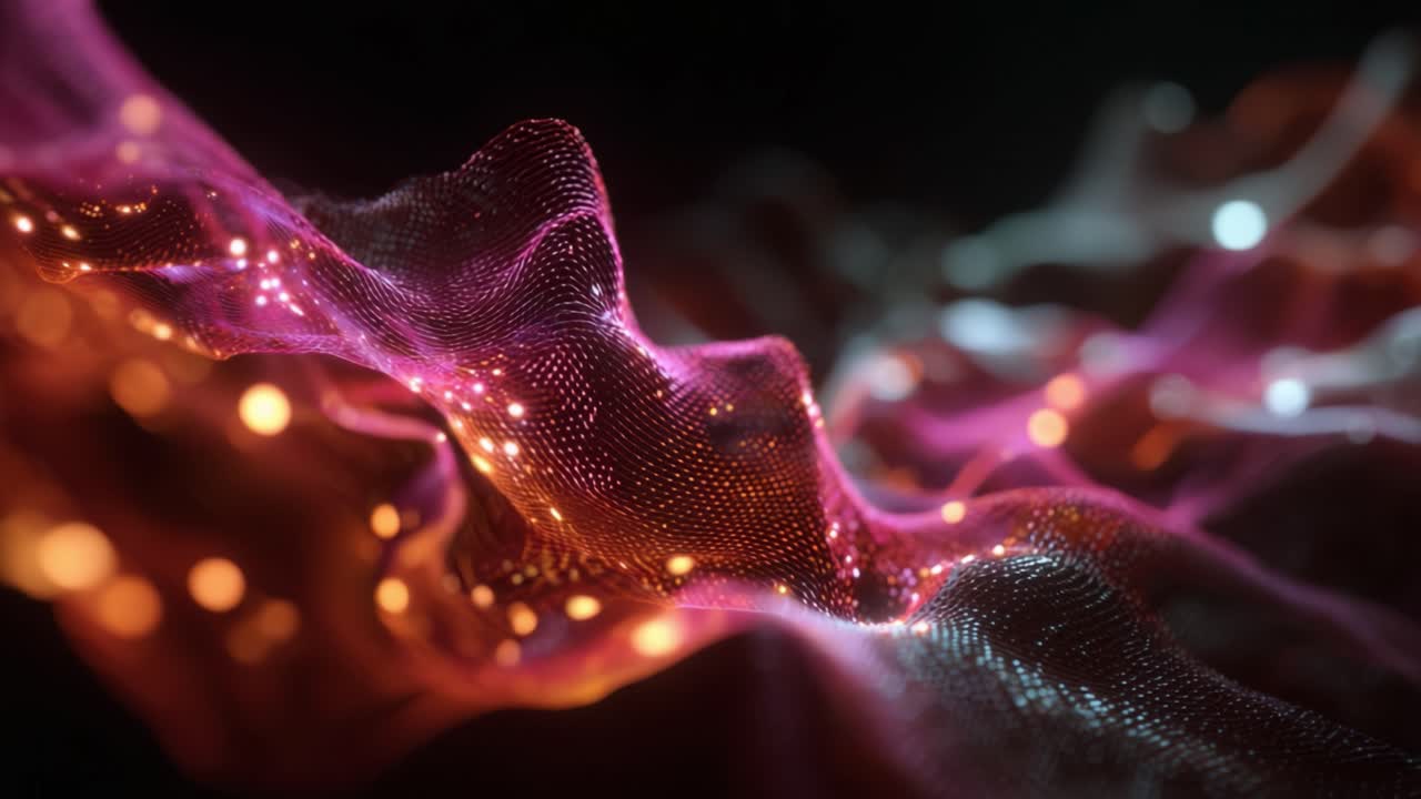 A stunning visual representation of flowing digital waves, showcasing vibrant colors and intricate patterns that evoke a sense of movement and depth in the digital realm