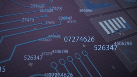 animation of changing numbers over interface with data processing and microprocessor connections