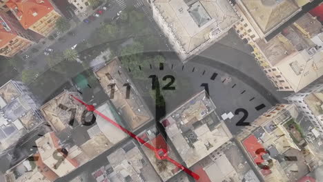 animation of moving clock over cityscape