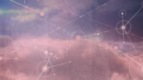 animación digital de la red de conexiones contra las nubes en el cielo