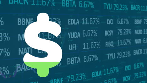 animación del signo de dólar sobre el procesamiento de datos financieros