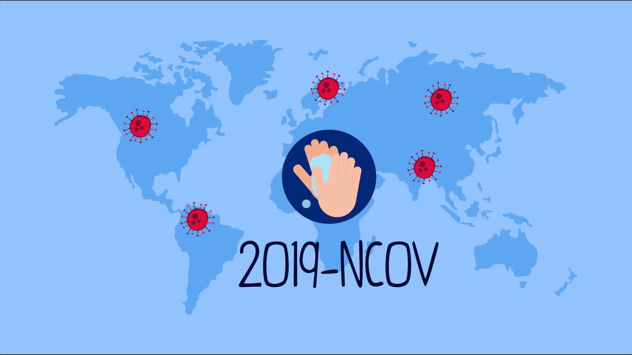 지구 지도에서 손을 는 코로나19 입자