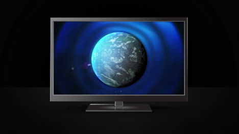 animation of tv with globe on black background