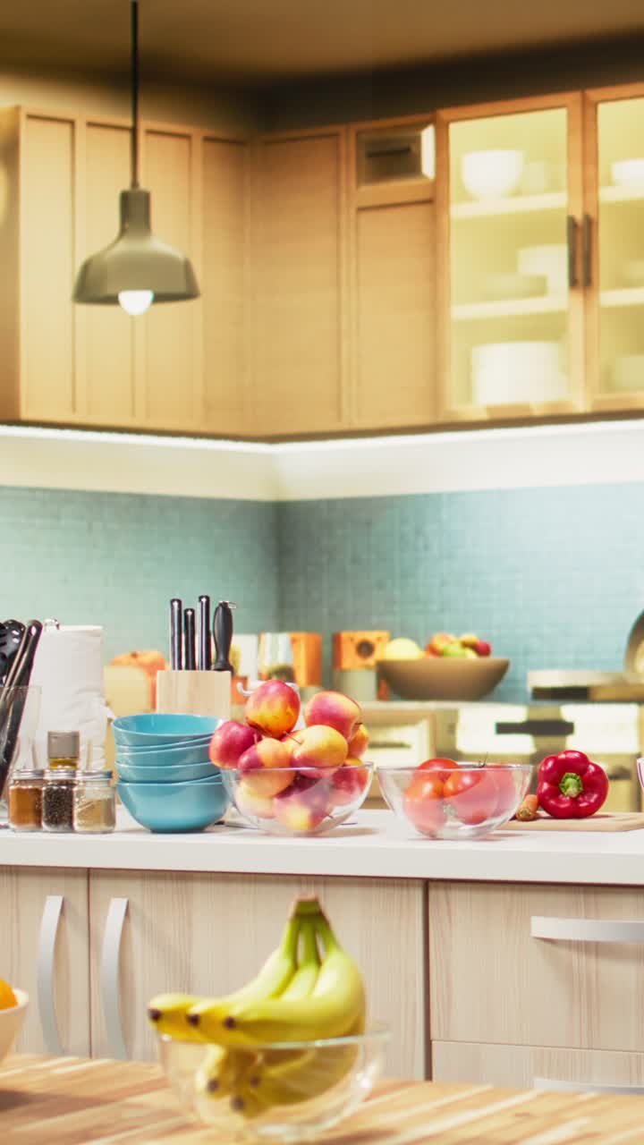 Vertical Video Empty modern kitchen interior in a contemporary apartment