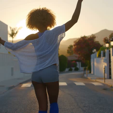 sexy roller skate girl dancing on the street