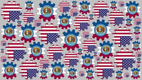 bandera estadounidense y de missouri engranajes girando fondo