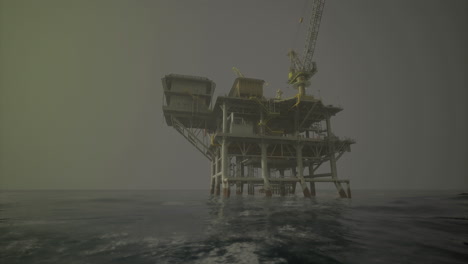 industry facility stands tall above ocean waves during foggy conditions