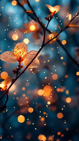 glowing branches adorned with illuminated flowers at dusk