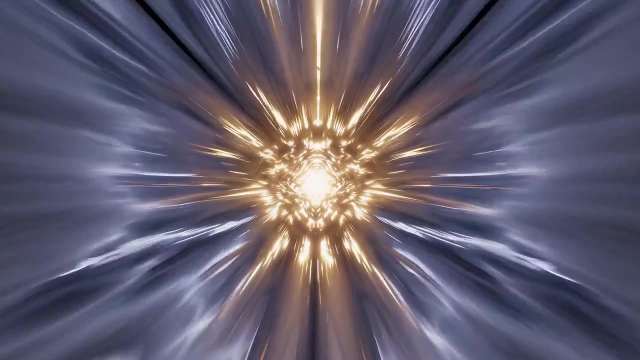 Flying Through an Abstract Futuristic Golden and Blue Light Tunnel