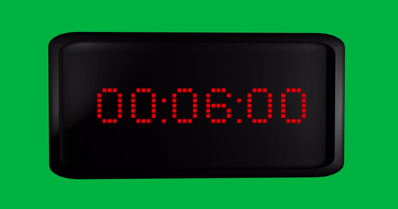 Animazione di un timer digitale con cifre rosse che mostra un conto alla rovescia su sfondo trasparente.