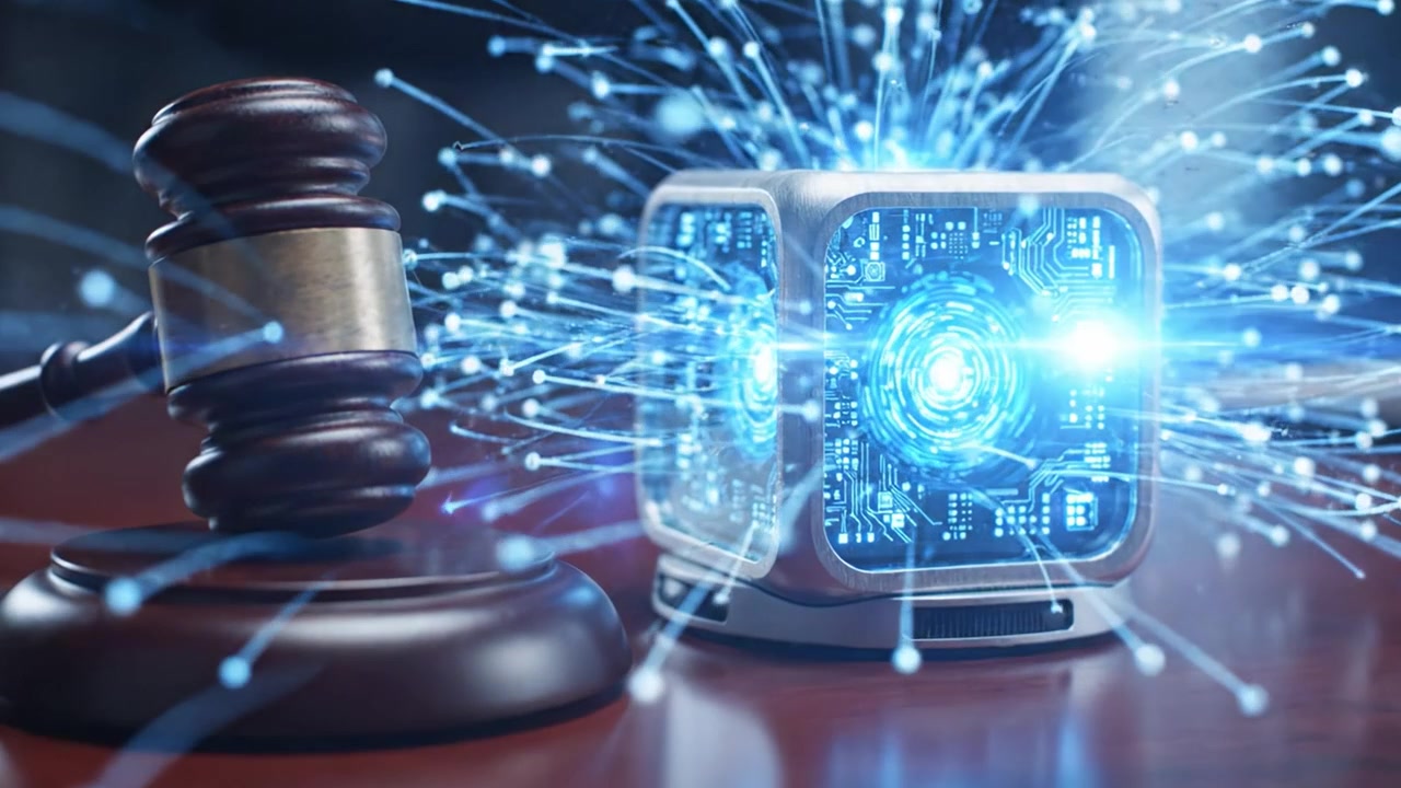 Exploring the Intersection of Justice and Technology: A Gavel and a Futuristic Device Signifying Legal Innovation and Digital Transformation