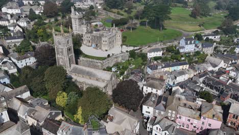 fowey parish church cornwall uk drone,aerial