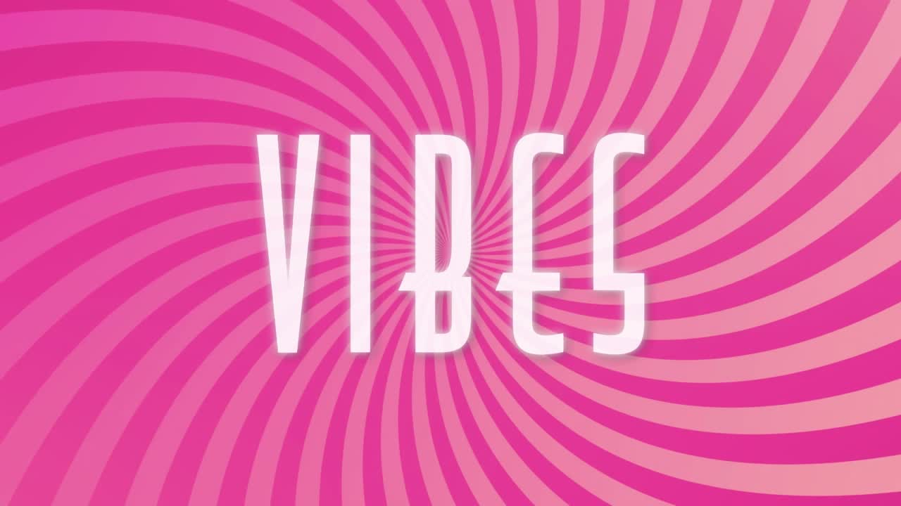 Animazione di un banner testuale 'vibes' su uno sfondo radiale rosa.