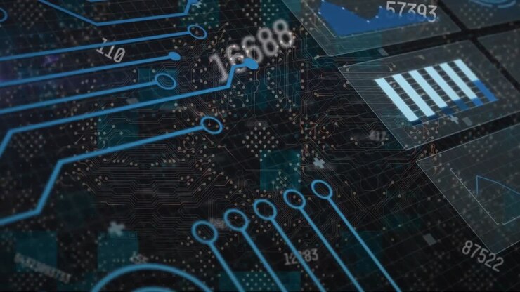Animation of data processing over black background
