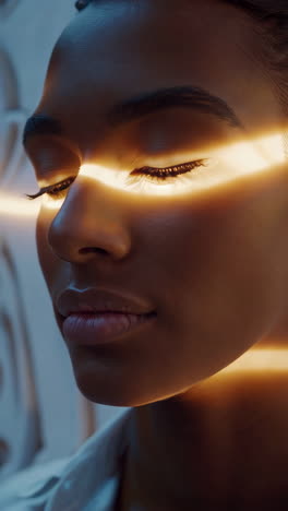 woman with illuminated face