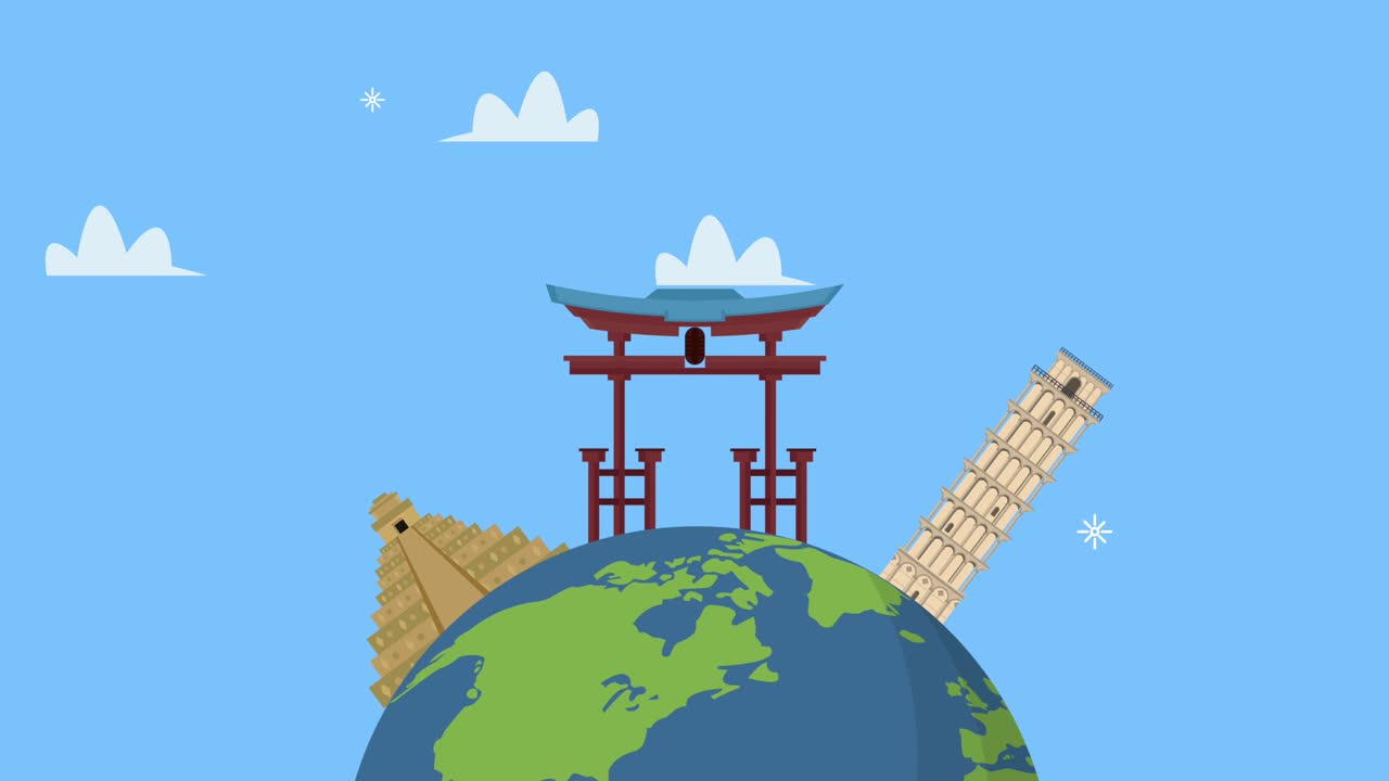 지구 행성과 기념비와 함께 시간 여행