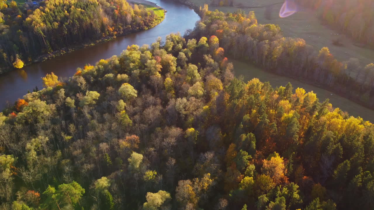Sigulda, Latvia, Scenic Autumn Landscape, Aerial View