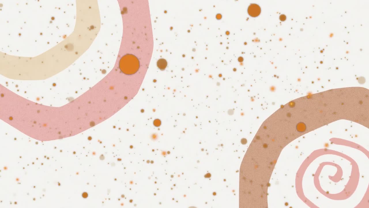 색 배경에 있는 다채로운 추상적인 둥근 모양 위에 노란색 반점들의 애니메이션