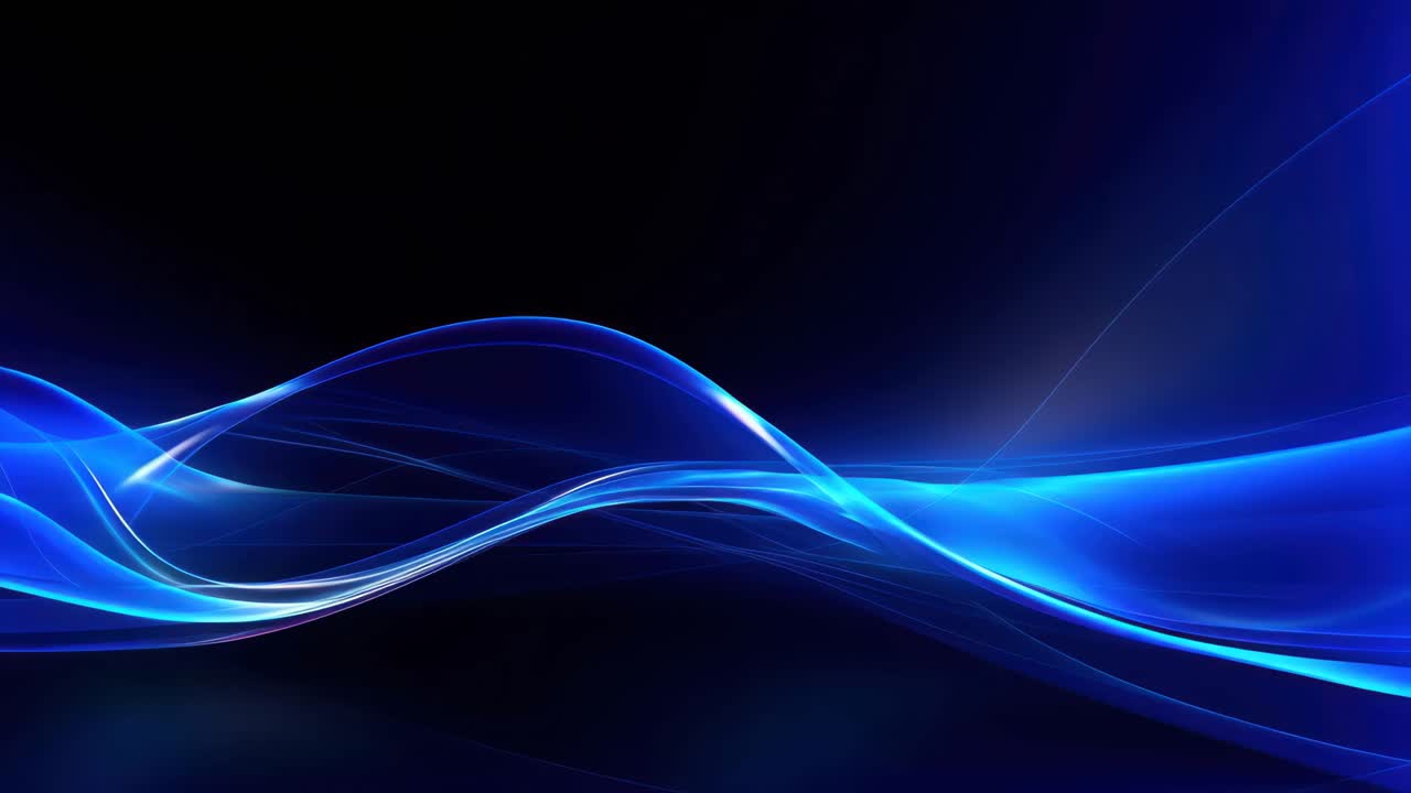 Dynamic abstract video background with flowing blue waves on a dark backdrop