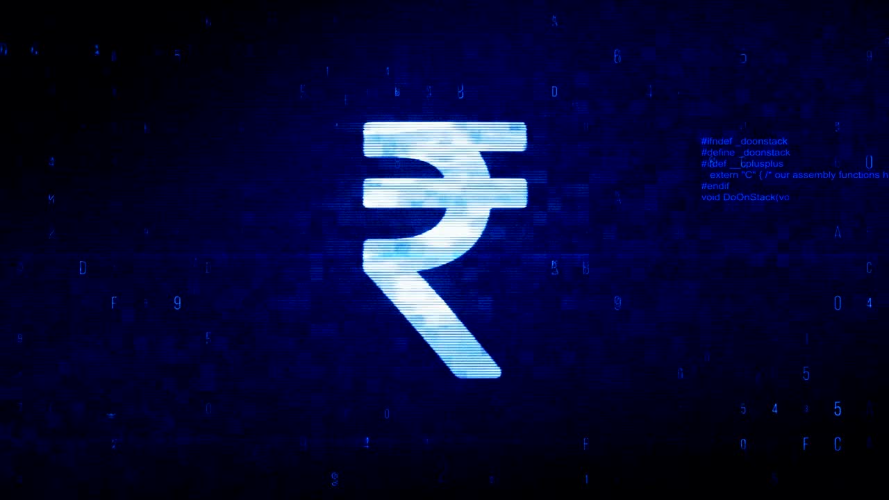 Rupee Indian Currency Symbol Digital Pixel Noise Error Animation.