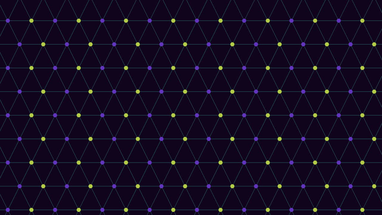 검은 바탕에 기하학적 보라색과 녹색 점 패턴