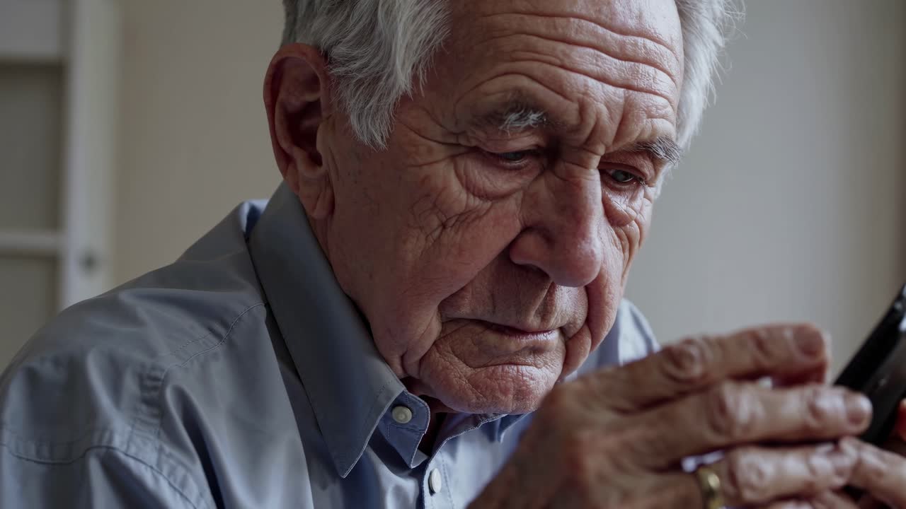 스마트폰을 사용하는 노인