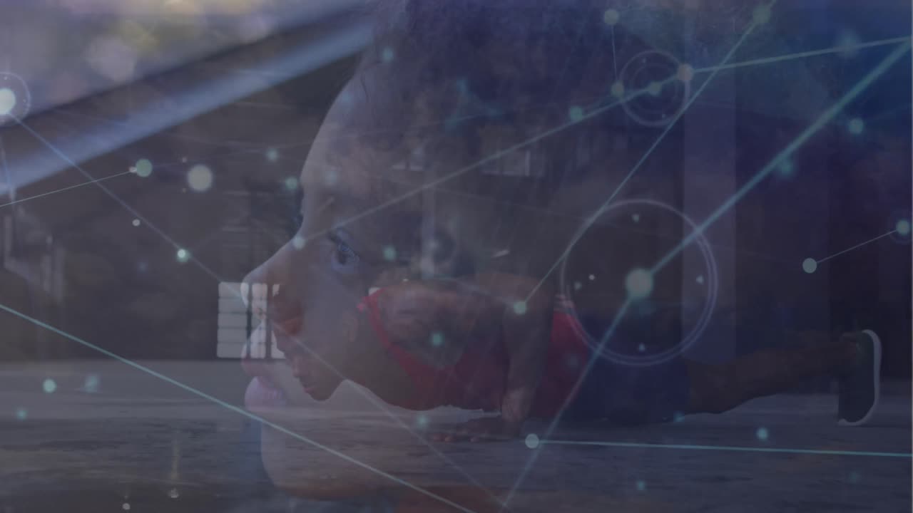 아프리카계 미국인 체력 있는 남자가 한 손으로 푸시업을 하는 연결망의 애니메이션