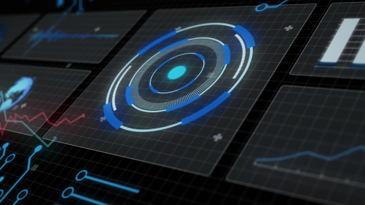 Animation of futuristic digital interface with circular graphics in school setting