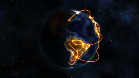 animated earth rotates in space, highlighted by orange links, image from nasa.org.