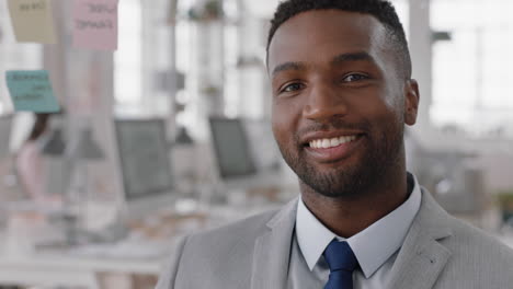 portrait happy african american businessman smiling confident entrepreneur enjoying successful startup company proud manager in office workspace