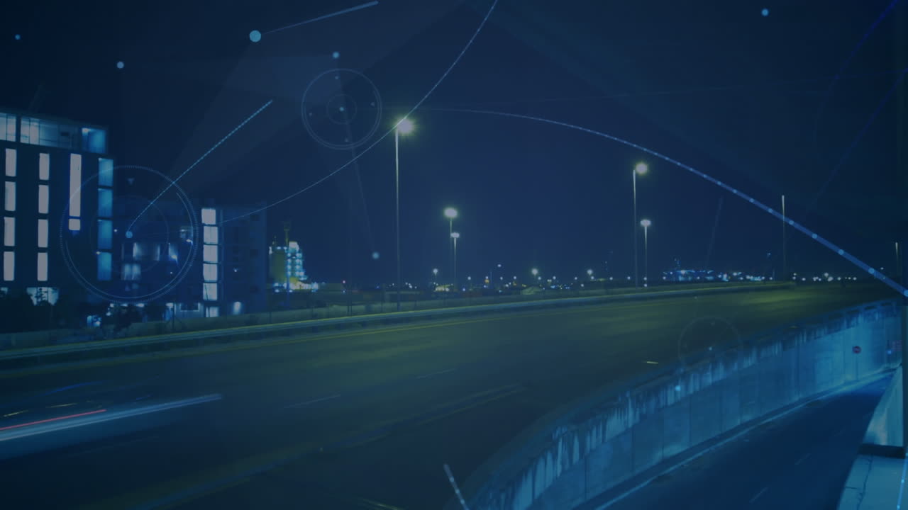 animación de la red de conexiones sobre el paisaje urbano