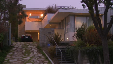 exterior of a modern architecture house dusk or night 1