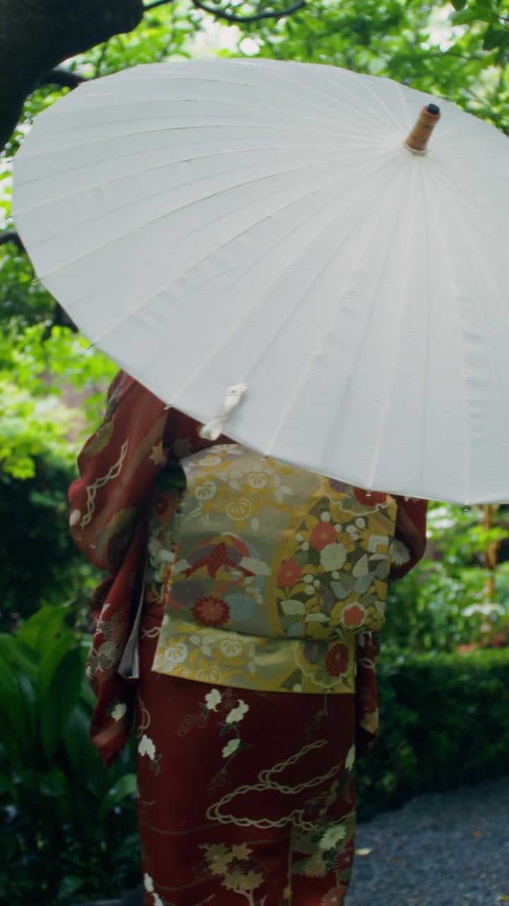 Japanese Woman in Kimono in a Garden